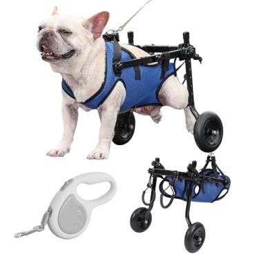Imagem de Cadeira de rodas para cães com pernas traseiras com corda de tração para animais de estimação, cadeira de rodas pequena para cães com pernas traseiras deficientes caminhando carrinhos ajustáveis para