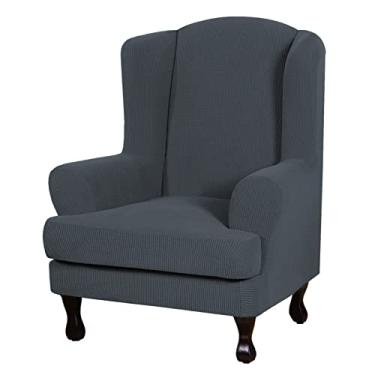 Imagem de 2 peças de capa elástica para sofá, capa de sofá, protetor de móveis, poltrona, lavável, capa de sofá com fundo elástico, cinza antigo