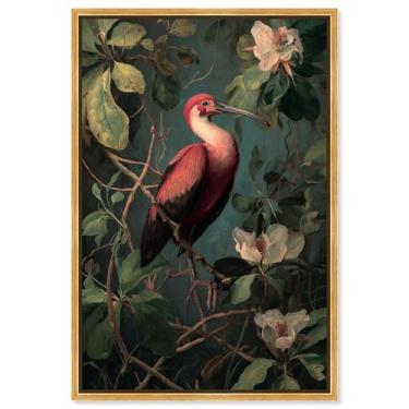 Imagem de Decoração de parede vintage com estampa floral Heron II da Art Remedy, moldura dourada, 40 x 61 cm
