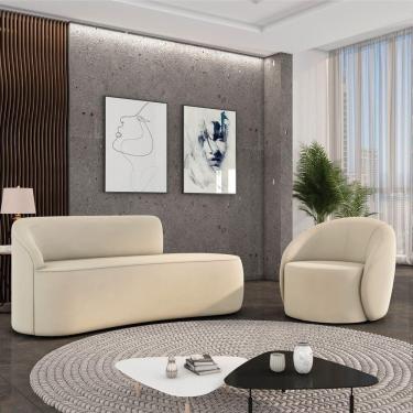 Imagem de Sofá 2 Lug Orgânico140cm Morgan E Poltrona Giratória Lua Cotelê-veludo Bege D03 - D`rossi