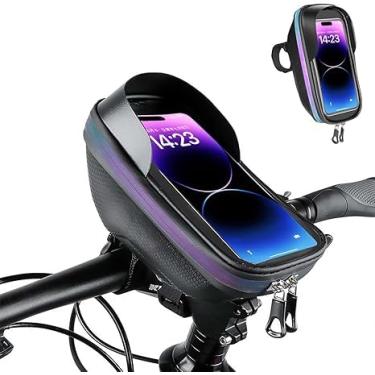 Imagem de Suporte Celular Bike Moto Impermeavel Bolsa Guidão Eva Rigido Porta Objetos Tela Touch Sensivel Chuva Ciclismo Patinete Scooter Universal 360 Graus Bolsa Frontal Guidão Celular Até 6.9 Polegadas