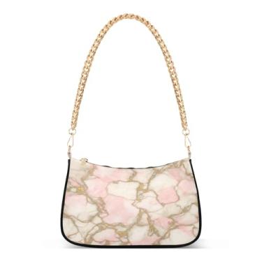 Imagem de Bolsa de ombro com corrente de veias douradas em mármore rosa e branco, bolsa feminina Hobo, bolsa média elegante para uso diário e noturno