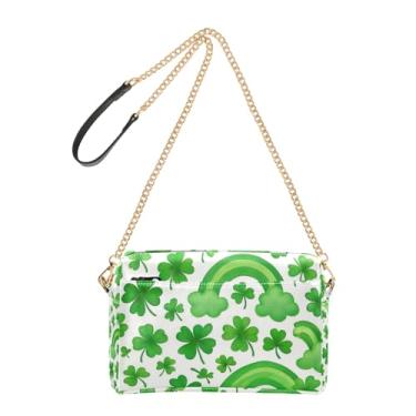 Imagem de Joitme Bolsa tiracolo feminina de couro PU com alça de corrente para celular com trevo verde de desenho animado