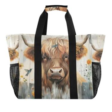 Imagem de Bolsa de viagem com tigre da selva, impermeável, reutilizável, para cozinha, supermercado, lona, natação, animal, praia, bolsas femininas modernas, Rústico Highland Cow Girassóis Pássaros, 15.4 X 9.8