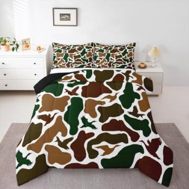 Imagem de Erosebridal Conjunto de edredom militar camuflado, tamanho casal, pato de caça, para adultos, adolescentes, camuflagem, fazenda, floresta, decoração de quarto