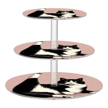 Imagem de Lindo suporte de cupcake de gato, preto, branco, para festa de chá, 3 camadas, redondo, acrílico, torre de cupcake, suporte de sobremesa, decoração de festa de chá, formatura