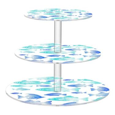 Imagem de Suporte de cupcake variado de peixes, bolinhas, azul, verde, 3 camadas, para festa, torre, bolo, decoração de mesa, bandeja de servir comida, suprimentos de festa, aniversário e casamento