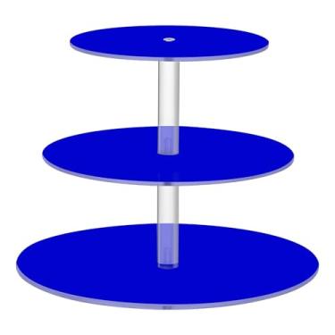 Imagem de Suporte de cupcake azul médio, 3 camadas, para chá e festa de chá, bandeja de servir torre de cupcake, mesa de deserto, impressão de bolo, comida, aniversário, casamento