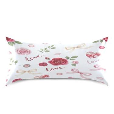 Imagem de Blueangle Fronha de cetim refrescante para cabelo e pele, laço de fita, capa de almofada rosa, tamanho king size 50,8 x 101,6 cm com fecho de envelope (676)