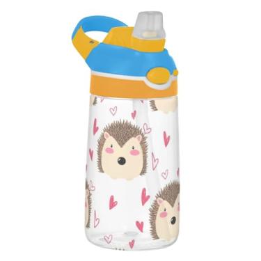 Imagem de Cute Hedgehogs Pink Hearts Garrafa de água infantil 473 ml portátil esportiva com tampa de canudo 473 ml Tritan copo infantil à prova de vazamento reutilizável, alça de transporte