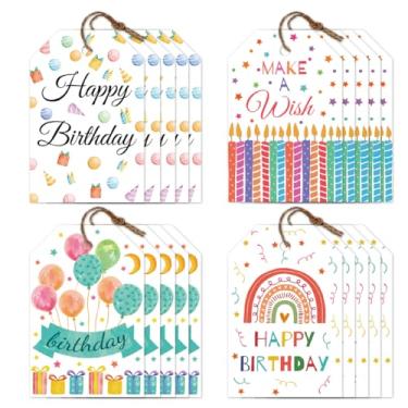 Imagem de 120 peças, 4 estilos, etiquetas com tema de bênçãos, etiquetas retangulares de presente de aniversário com barbante de juta de 98 pés para convites de festa, cartão de desejos para presente, 7,7 x 5