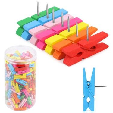 Imagem de Clips de Madera Coloridos Joyberg con Chinchetas (260 piezas) 3.5 cm