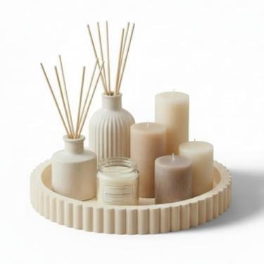 Imagem de Yalikop Bandeja decorativa redonda de concreto para decoração de mesa de centro, 30,5 cm, moderna, cinza creme, centro de mesa, bandeja decorativa otomana para servir decoração de casa, bandejas