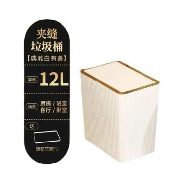 Imagem de Lixeira Slim Nórdica Dourada De 15L Com Tampa De Um Toque Para Banheir