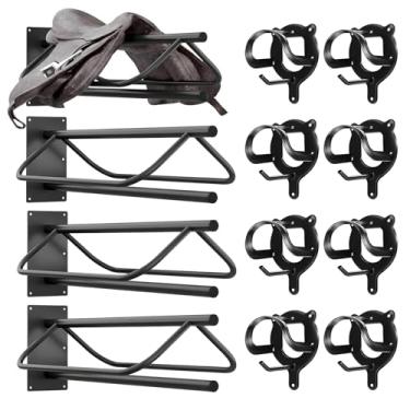 Imagem de BBTEQEKN Pacote com 12 unidades de suporte de parede com barra de almofada, suporte de selim resistente montado na parede com ganchos de freio destacáveis, armazenamento de sela para acessórios de