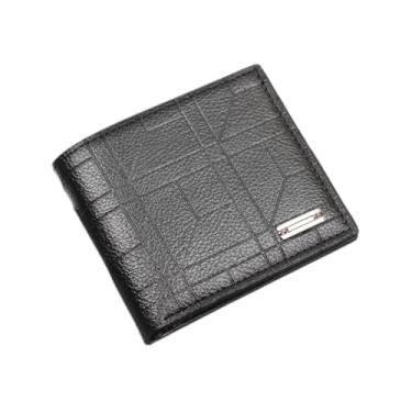 Imagem de Carteira masculina dobrável fina minimalista com bolso frontal, carteira de couro PU de grande capacidade, clipe para dinheiro para homens, Preto/Padrão Geométrico, Moderno