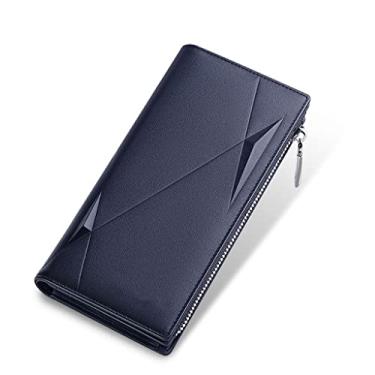 Imagem de Carteira masculina de couro genuíno com zíper bolso para moedas bolsa de embreagem de negócios carteiras masculinas longas masculinas (cor: tamanho B: tamanho único)