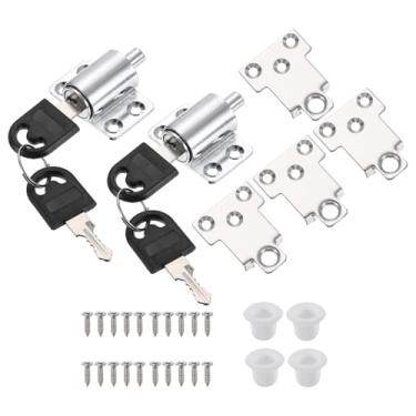 Imagem de PATIKIL 2 peças de fechadura de janela de porta deslizante, fechadura com chave de empurrar, fechaduras de porta de pátio sem necessidade de perfuração para janelas deslizantes horizontais, branco