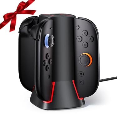 Imagem de Charging Dock Compatible with Switch 2 Joy-Cons Controllers - 4-Port Charger Station with LED Indicators - Fast Charging Compatible for Nintedos Switch2 Joy-Cons with Charging Cable (Vertical)