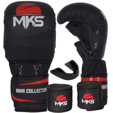 Imagem de Kit Luva Mma Sparring Profissional Black/Red + Bandagem + Protetor Bucal - MKS Combat (G/GG)
