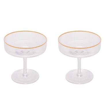 Imagem de Conjunto 2 Taças de Vidro Coupe Borda Dourada Lines 200ml - Wolff