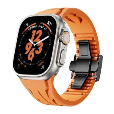 Imagem de IENYU Pulseira Fluororubber para Apple Watch Sport Ultra 2 49/45/44/42mmS10 46 mm 42 mm Luxuosa FKM Pulseira macia Iwatch Ultra S10 9 8 7 Se 6 5 Pulseiras (O-B, S10 46 mm)