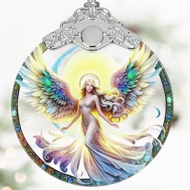 Imagem de Enfeite de Natal de anjo, decoração de Natal de vitral de 7,6 cm, ornamentos de anjo para árvore de Natal, decorações de árvore de Natal, presentes para mulheres, ideia de presente exclusiva, perfeito