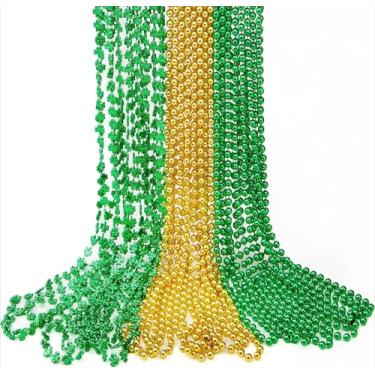Imagem de Conjunto de 3 colares, 1 colar de contas verdes e 1 dourado e 1 colar de contas de trevo verde, conjunto de acessórios de São Patrício, artigos de festa de carnaval irlandês