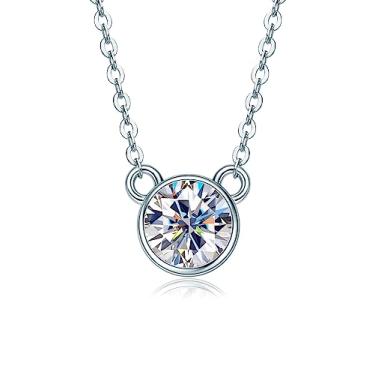 Imagem de Colar Moissanite para mulheres, pingente solitário 1-2 CT prata esterlina 925 colares redondos D-E cor VVS1 claridade ouro branco colares banhados a ouro branco presentes de casamento para o dia das mães, Prata esterlina, Moissanite