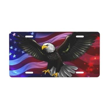 Imagem de Placa decorativa de bandeira americana e águia. Placa de metal para carro. Etiqueta de vaidade. Placa de carro de alumínio Noverlty impermeável Colorfast 30,5 x 15,2 cm