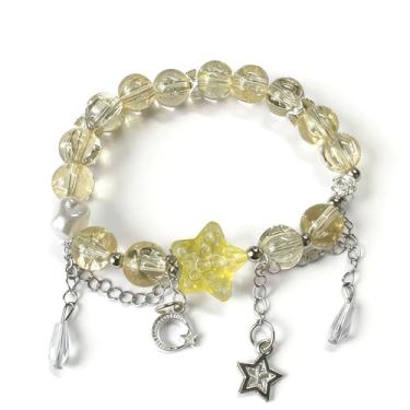 Imagem de Pulseira com contas de lua e estrela | Pulseira elástica da amizade para mulheres e meninas | Presente feito à mão para irmãs amigas, One Size, Cristal, Sem Pedra Preciosa