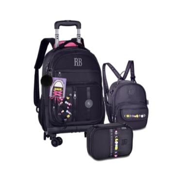 Imagem de Kit Mochila Rodinha 360° Rebecca Bonbon Beaded Fun Lancheira Tèrmica Estojo Box (Preto)