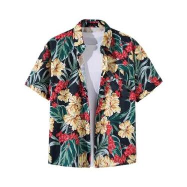 Imagem de Camisa Havaiana Vintage Oversized Masculina Com Estampa De Árvore De C