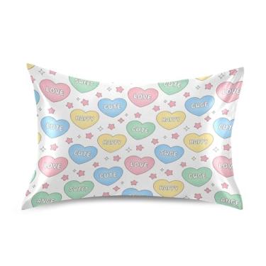 Imagem de Wassud Fronha de cetim para o dia dos namorados com corações coloridos para cabelo e pele, fronhas de seda lisa, tamanho padrão, respirável, com fecho de envelope