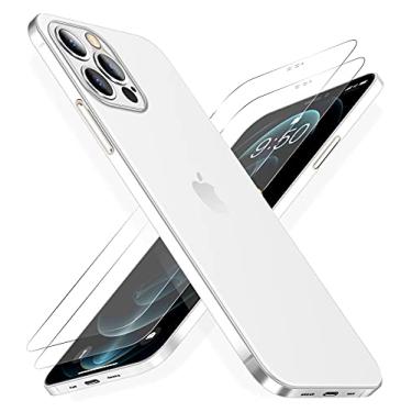 Imagem de Capa fina Dataroad para iPhone 12 Pro Max [Paper-Fina] 0,2 mm 6,7 polegadas, com 2 protetores de tela de vidro temperado, cobertura traseira fosca de PP [não amarela] capa de telefone ultra protetora [antidigitais], branca