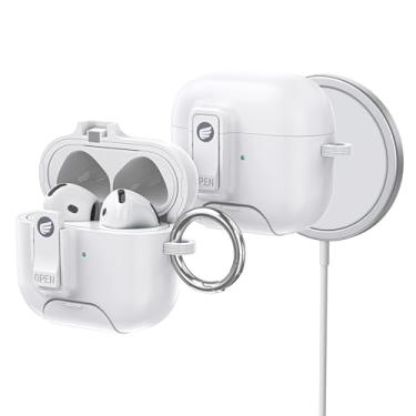 Imagem de Capas de fone de ouvido com trava de segurança exclusiva e pop-up automático compatível com MagSafe Ready especificamente para Airpods, proteção completa -CP34-WH