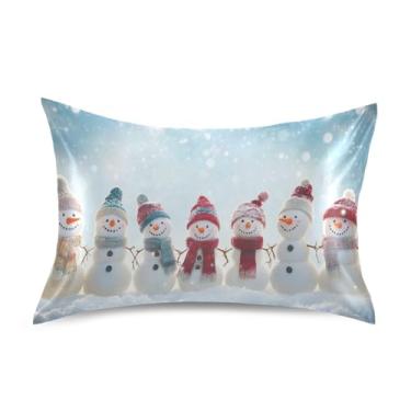 Imagem de Blueangle Linda fronha de cetim de boneco de neve para cabelo e pele, fronha de seda, tamanho Queen (50,8 x 76,2 cm) - Capas de almofada de cetim refrescantes com fecho de envelope (267)