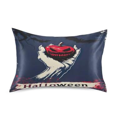 Imagem de Wassud Fronha de cetim assustadora para o dia das bruxas para cabelo e pele, fronhas de seda lisa, tamanho king size, respirável, com fecho de envelope