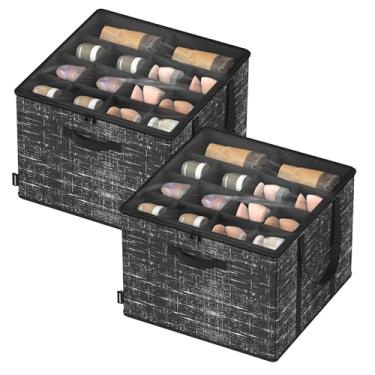 Imagem de SONGMICS Conjunto de 2 organizadores de sapatos para armário, cabe 16 pares cada, caixas de armazenamento de sapatos, recipientes de tecido com alças e capa transparente, para quarto, entrada, armário