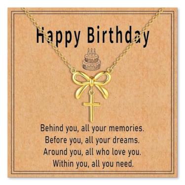 Imagem de Zurlcdye Colar de cruz de laço para mulheres, amizade, melhor amiga, presentes de aniversário, delicados, grossos e elegantes, joias de aniversário, acessórios para presentes, Cobre, Sem Pedra