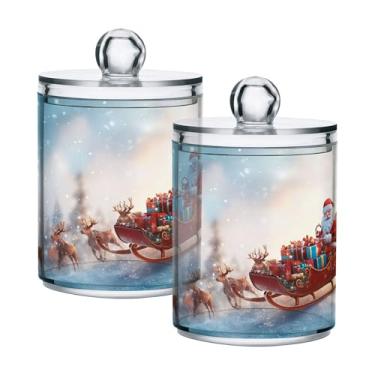 Imagem de xigua Pacote com 4 lindos suportes de Natal para bolas de algodão, cotonete – Frasco de plástico de boticário de armazenamento versátil transparente de 4 ml para banheiro e organização de