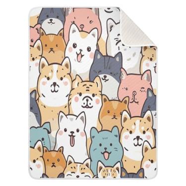 Imagem de Blueangle Cobertores de bebê com desenho animado de cães e gatos para berço soneca, 76 x 101 cm, quente, aconchegante, macio, cobertor unissex para meninos, meninas, crianças, bebês (137)
