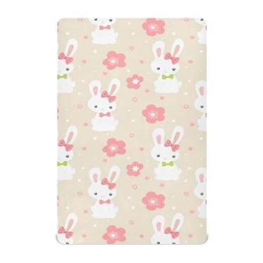 Imagem de SEHANY Lençol de berço de coelho fofo para meninos e meninas, macio, respirável, elástico, lençol com elástico padrão para bebês de 27 x 99 cm