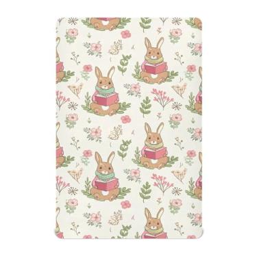 Imagem de SEHANY Lençol de berço de coelho fofo para meninos e meninas, macio, respirável, elástico, lençol com elástico padrão para bebês de 27 x 99 cm