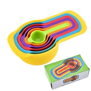 Imagem de Conjunto de 6 colheres e copos medidores de plástico com design empilhável para cozimento fácil e uso preciso da porção da cozinha
