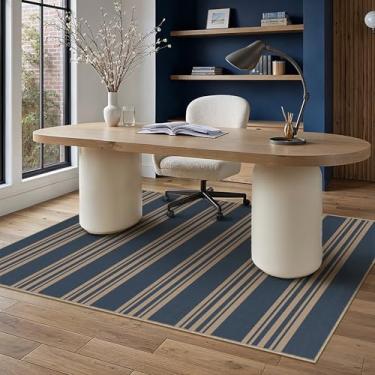 Imagem de PureCozy Tapete listrado de juta fácil 7,5 x 12,5 cm, azul, lavável, antiderrapante, tapete de porta de escritório, casa de fazenda, neutro, não derrama, pequeno, para banheiro, cozinha, quarto, sala