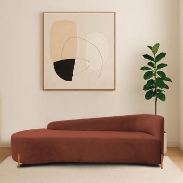 Imagem de Divã Recamier Orgânico França 250cm Lado Esq Pés Madeira Bouclé Cor Terracota