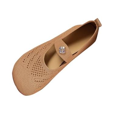 Imagem de Sapatos femininos casuais sem cadarço com design de malha vazada, respirável e confortável para uso diário, Marrom, 36