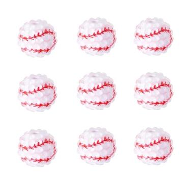 Imagem de KISSITTY 20 peças de contas esportivas de resina com tema de bola de strass grossas brilhantes contas soltas de beisebol berloques para canetas, cordões, chaveiros, joias faça você mesmo, colar