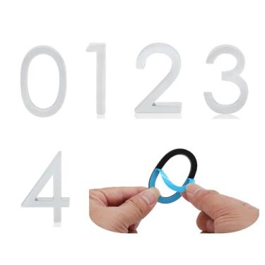 Imagem de NumRealm Números de casa, letras de número de caixa de correio 3D à prova d'água, endereço externo autoadesivo, jardim, apartamento, prata, 0 a 4